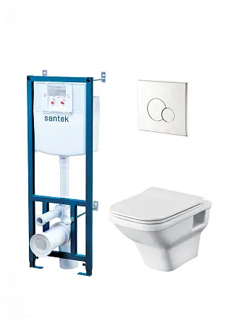 Пэк Santek Лайн подвесная чаша rimless + инсталляция + сиденье Slim, SoftClose + панель смыва хром (1.WH50.1.729)