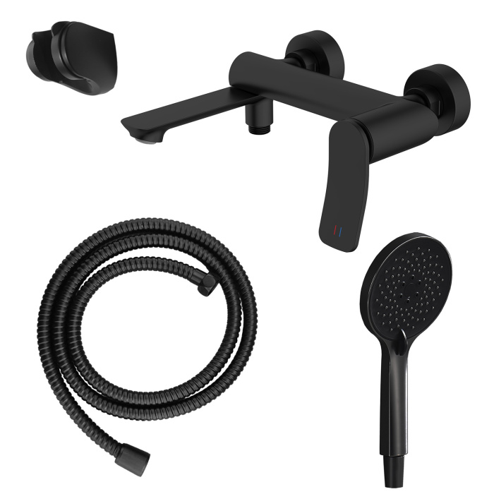 Смеситель для ванны Azario Escaro с ручным душем, керамический картридж, шланг 150 см, черный матовый (AZ-K3074B)