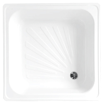 Поддон Loranto стальной, квадратный 90х90х15 толщина стали 0,9 мм, отверстие для слива 5 см, белый (LG900B)