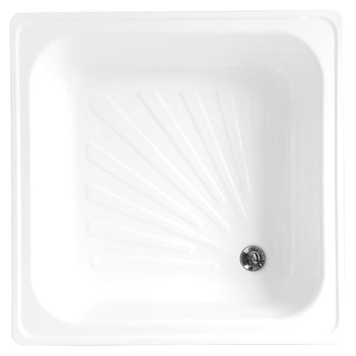 Поддон Loranto стальной, квадратный 90х90х15 толщина стали 0,9 мм, отверстие для слива 5 см, белый (LG900B)