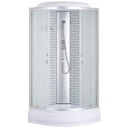 Душевая кабина Loranto 80х80х215 поддон 25см, белый кирпичный узор, матовое стекло 4мм, профиль хром (CS-6680-25FW)