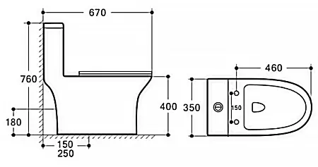 Унитаз-моноблок AZARIO Terni 670x350x760 слив "Торнадо", быстросъемное сиденье микролифт (AZ-8618T)