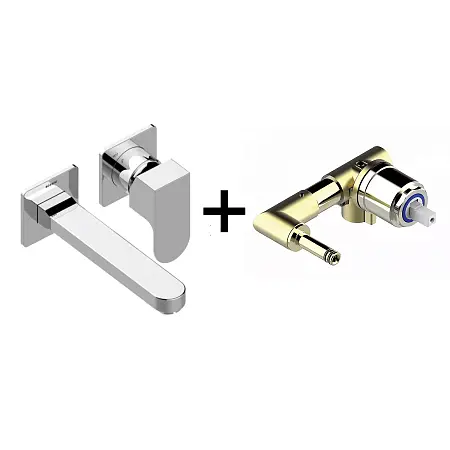 Комплект Bossini TEO Смеситель для раковины, настенный, встраиваемый, с изливом 18.5 см, хром + Встраиваемая часть однорычажного смесителя (Z00732.030+Z00801)