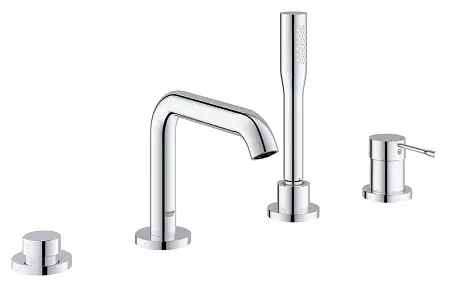 Смеситель для ванны GROHE Essence+ на 4 отверстия с душевым гарнитуром и изливом (на бортик ванны), хром (19578001)