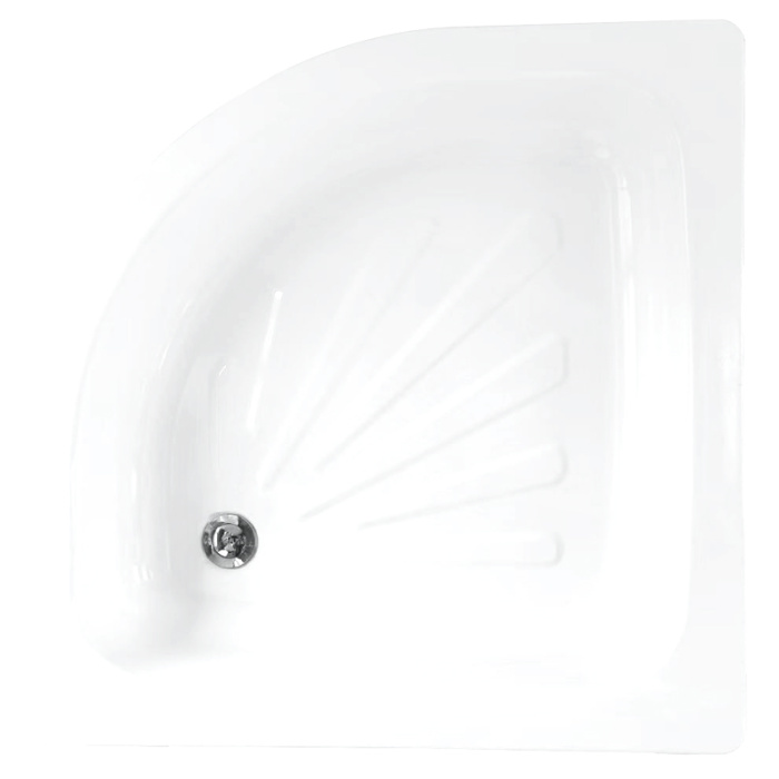 Поддон Loranto стальной, полукруглый 80х80х15 толщина стали 0,9 мм, отверстие для слива 5 см, белый (LG800C)