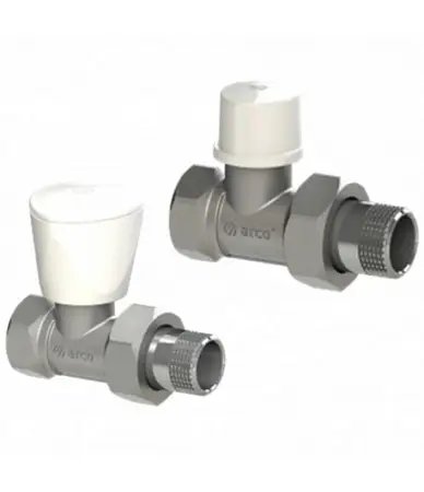 Радиаторный набор 2 крана ARCO, прямые - латунь хромированная, 1/2" (KCM13)