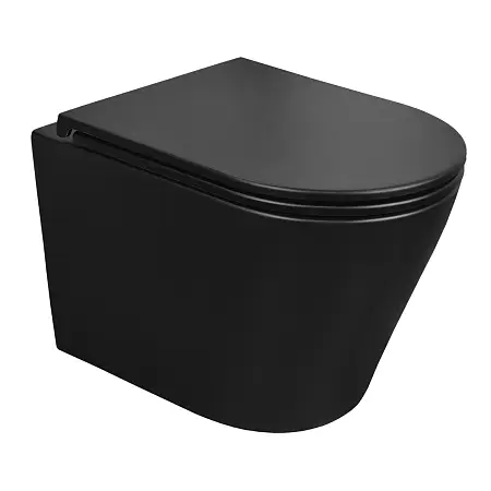 Унитаз подвесной Azario Teramo 355х515х365 смыв "Скрытое торнадо", безободковый, с быстросъемным сиденьем микролифт, черный матовый (AZ-0053-UQ3-MB)