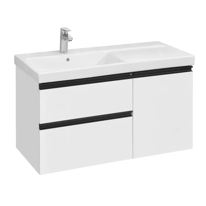Тумба под раковину Roca DOMI 1000 мм, подвесная, левая, 2 ящика, белый глянец (A857477806)