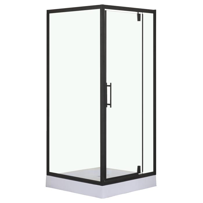 Душевое ограждение LORANTO 90х90х200 R/L с низким поддоном 13см, прозрачное закаленное стекло 6мм, профиль черный (CS-604A 90)