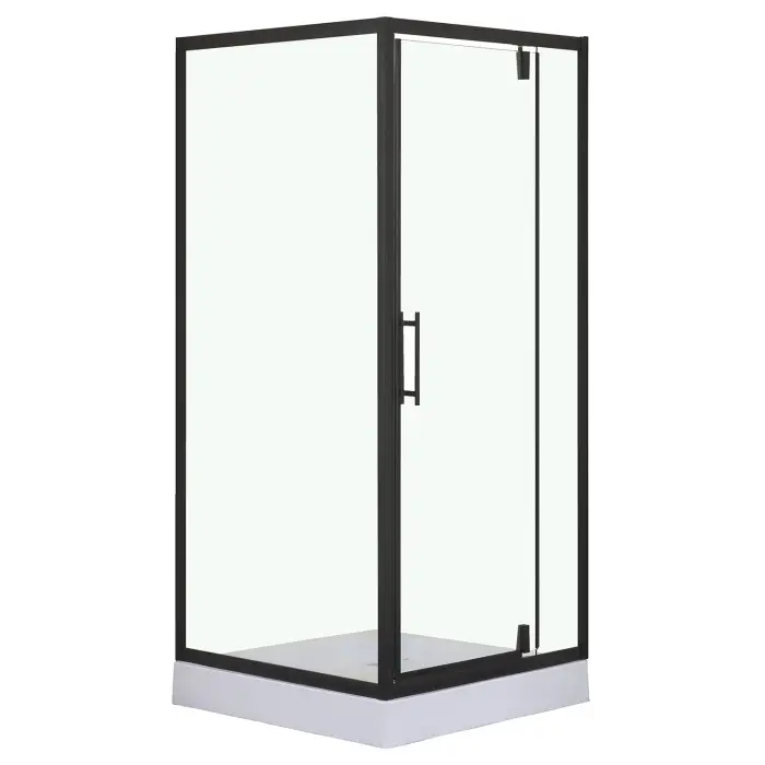 Душевое ограждение LORANTO 90х90х200 R/L с низким поддоном 13см, прозрачное закаленное стекло 6мм, профиль черный (CS-604A 90)
