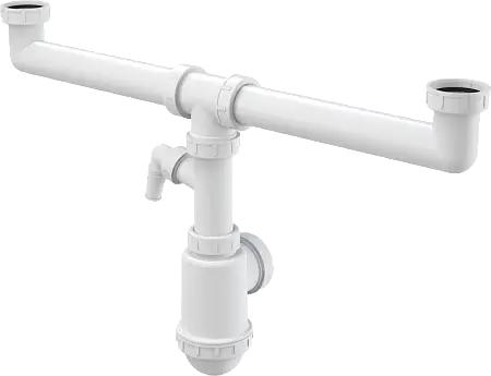 Сифон для двойной мойки Alcadrain с накидными гайками 6/4" и подводкой (A448P)