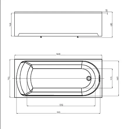 ADELINA Ванна акриловая прямоугольная 160х75 см СХЕМА