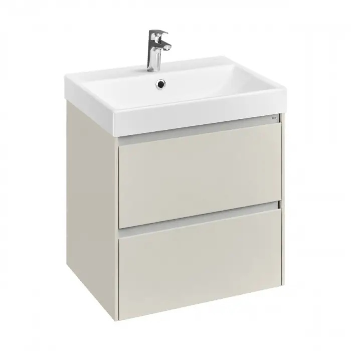 Комплект: Тумба под раковину Roca Ona Olive 600 подвесная, 2 ящика + раковина ONA 60х46, слоновая кость (Z.RU93.1.045.6)