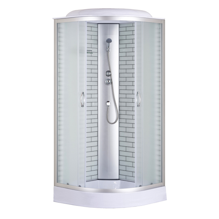 Душевая кабина Loranto 100х100х215 поддон 13см, белый кирпичный узор, матовое стекло 4мм, профиль хром (CS661013FW100)