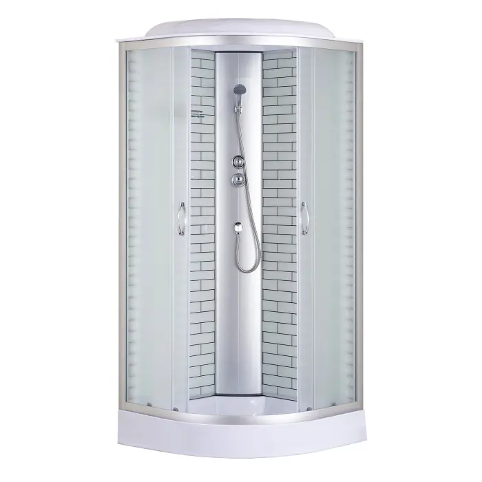 Душевая кабина Loranto 100х100х215 поддон 13см, белый кирпичный узор, матовое стекло 4мм, профиль хром (CS661013FW100)