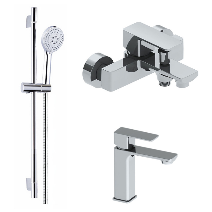 Набор смесителей 3 в 1 для ванны Azario CADEO, хром (AZ-15940501+AZ-15944501+AZ-15782010)