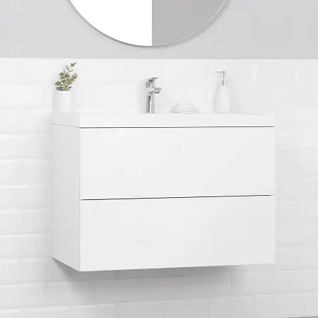 Комплект тумба Итана ICON 80 (800х451х588) подвесная, с раковиной CLARISSA 80, белый глянец (CS00090102)