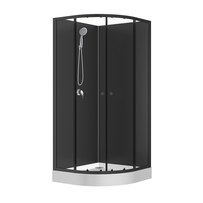 Душевая кабина Loranto NEO 90x90x(190+15) c низким поддоном 15см, прозрачное закаленное стекло 5 мм, задние стеклянные стенки черные, профиль черный-матовый (CS-21800BP)