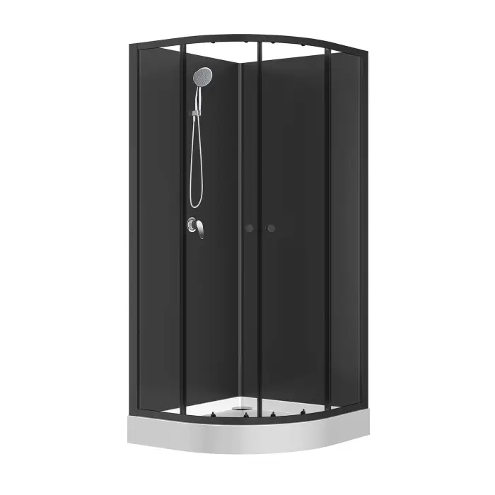 Душевая кабина Loranto NEO 90x90x(190+15) c низким поддоном 15см, прозрачное закаленное стекло 5 мм, задние стеклянные стенки черные, профиль черный-матовый (CS-21800BP)