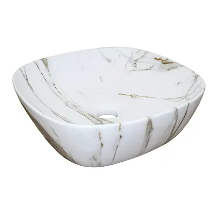 Раковина-чаша Azario 370x370x115 накладная, округлая, светлый мрамор (AZ-2184+M845)