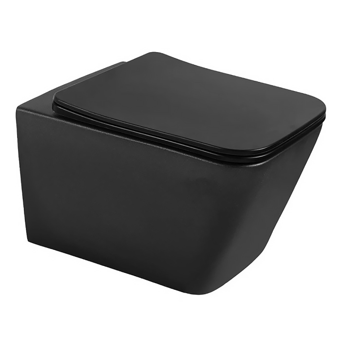 Унитаз подвесной Azario Dezi Black 355х515х340 безободковый, система смыва "скрытое Торнадо", с быстросъемным сиденьем "Микролифт", черный матовый (AZ-W05-SB)
