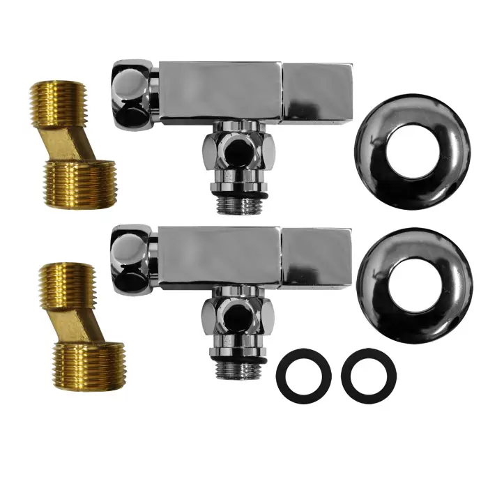 Соединение угловое с квадратным вентилем для полотенцесушителей Azario гайка-штуцер 3/4"х1/2", хром (4620768888861)