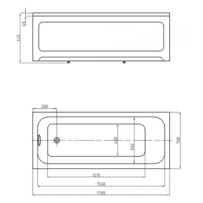 BELLA Ванна акриловая прямоугольная 170х70 см СХЕМА