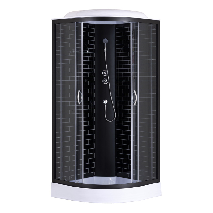 Душевая кабина Loranto 100х100х215 поддон 13см, черный кирпичный узор, прозрачное стекло 4мм, профиль черный (CS661013GB100)