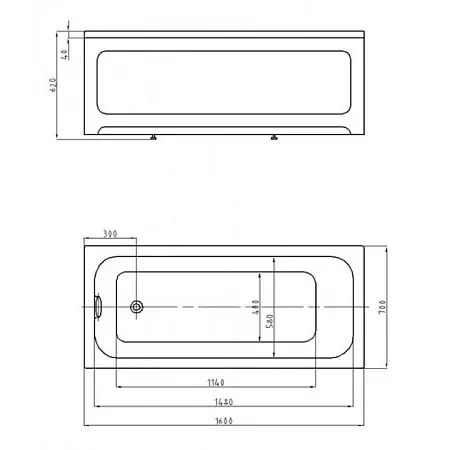 BELLA Ванна акриловая прямоугольная 160х70 см СХЕМА