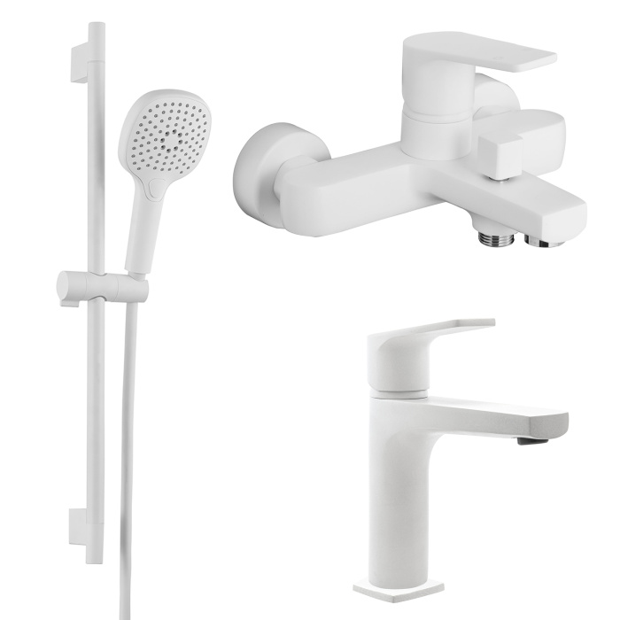 Набор смесителей 3 в 1 для ванны Azario TREYA, белый матовый (AZ-156805126+AZ-156845026+AZ-157820226)