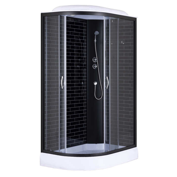 Душевая кабина Loranto 120х80х215 правосторонняя, поддон 13см, черный кирпичный узор, прозрачное стекло 4мм, профиль черный (CS6612013RGB120)