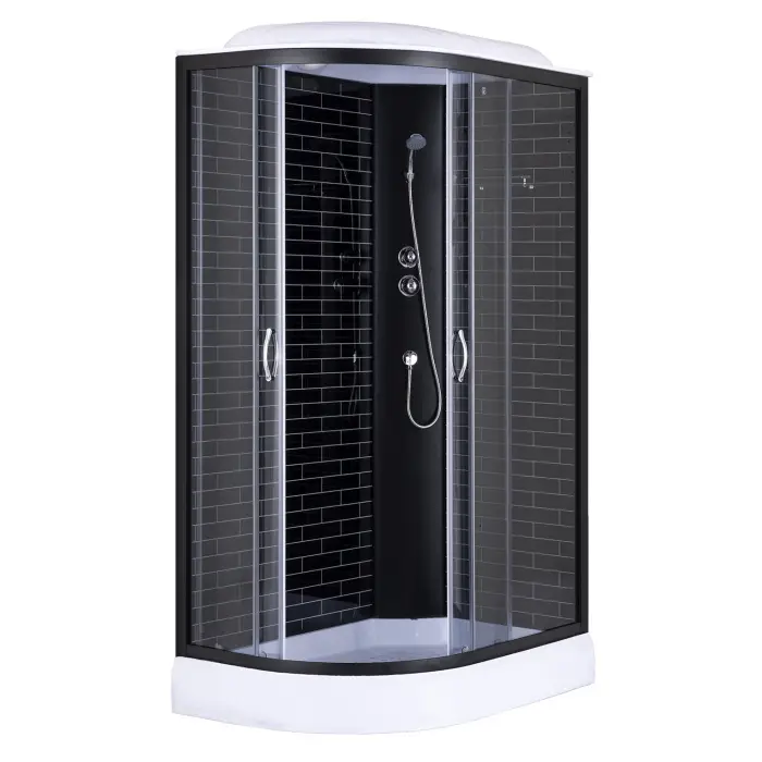 Душевая кабина Loranto 120х80х215 правосторонняя, поддон 13см, черный кирпичный узор, прозрачное стекло 4мм, профиль черный (CS6612013RGB120)