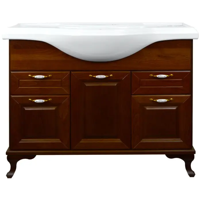 Комплект Пандора Тумба 1050 темный орех (массив Бук) с раковиной Classic 105 (Кировит) 