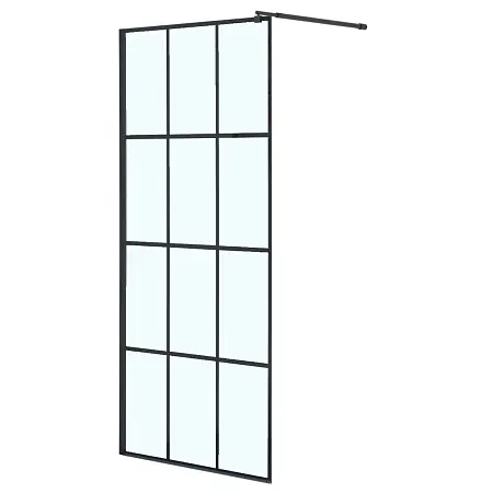 Душевая перегородка Loranto Walk-in 90x200 регулируемый кронштейн 70-100 мм, прозрачное стекло "Лофт клетка" 8 мм, профиль черный матовый (CS-W02B-90)