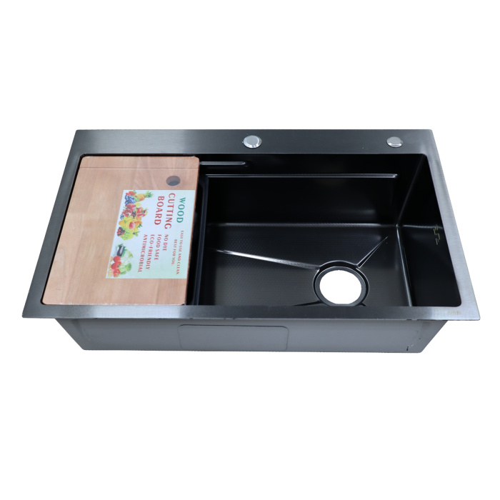 Кухонная мойка AZARIO NAOMI (750*460*220) нержавеющая сталь черный соты (сифон, сифон, корзина, доска) (AZB7546H)