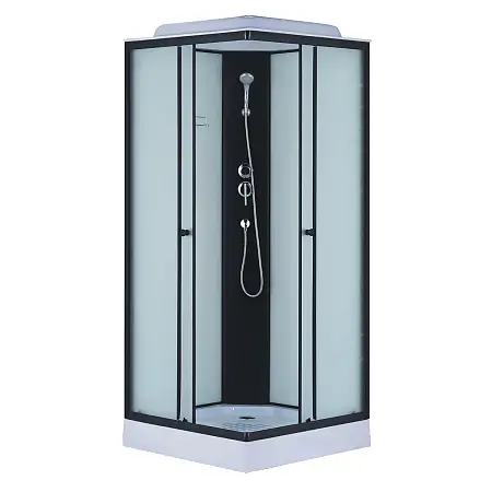 Душевая кабина Loranto 980х980х2150 белое заднее стекло, поддон 14 см, матовое стекло 4 мм, профиль черный (CS-992EBTM/W-100)